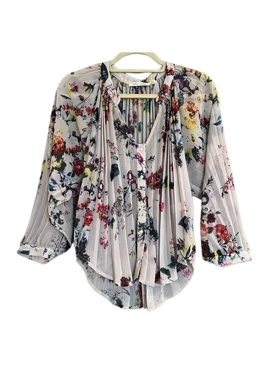 bishop + young Tops - Bishop + Young Accordion Pleated Sheer Floral Blouse Size Small